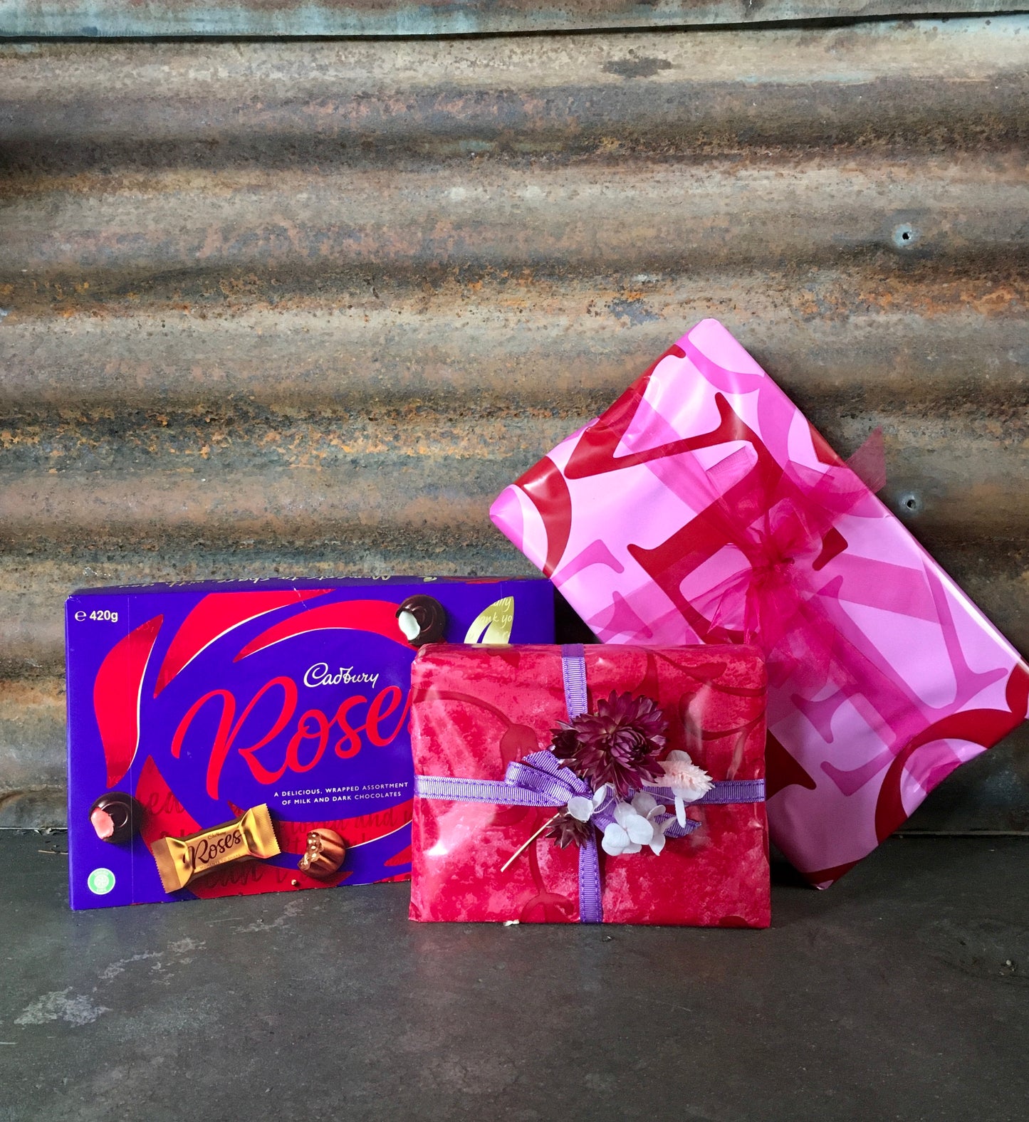 Gift wrapped Cadbury Roses chocolates, sml, large - Add on