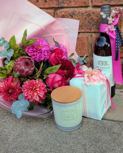 Florist's Bouquet, Candle & Wine Gifting Bundle
